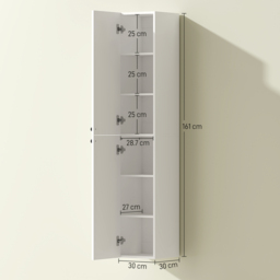 HOMCOM Wall Mounted Tall Bathroom Storage Cabinet with Soft-Close Hinges, Slim Bathroom Cabinet with 2 Doors, White - thumbnail 3