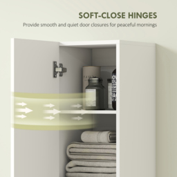 HOMCOM Wall Mounted Tall Bathroom Storage Cabinet with Soft-Close Hinges, Slim Bathroom Cabinet with 2 Doors, White - thumbnail 5