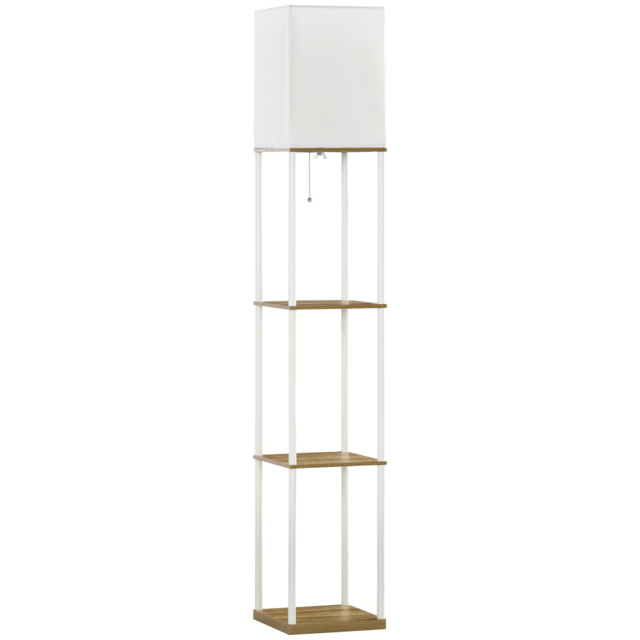 HOMCOM Floor Lamp with Shelves, Floor Standing Lamp w/ 3 Layer Shelf, Fabric Lampshade, Pull Chain Switch for Living Room, Bedroom, White - Aosom UK - image 1