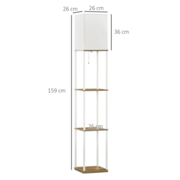 HOMCOM Floor Lamp with Shelves, Floor Standing Lamp w/ 3 Layer Shelf, Fabric Lampshade, Pull Chain Switch for Living Room, Bedroom, White - Aosom UK - thumbnail 3