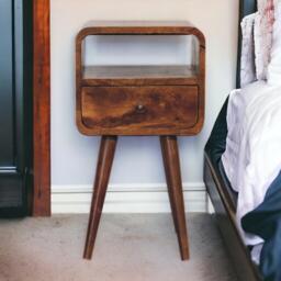 100 % Solid Mango Wood Mini Bedside Table with Drawer and Open Shelf, Hand-Finished Desk with Unique Grain, 30L x 30W x 55H cm, Brown - Aosom UK - thumbnail 1
