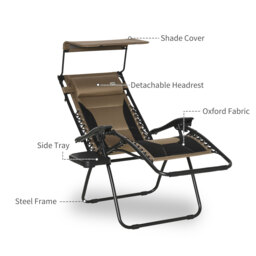 Outsunny Zero Gravity Recliner Chair, Foldable Patio Lounger with Sunshade, Drink Holder & Cushion for Outdoor, Camping, Brown - thumbnail 8