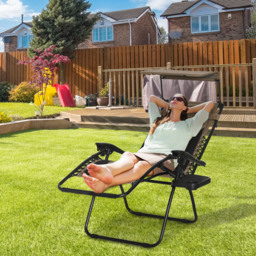 Outsunny Zero Gravity Recliner Chair, Foldable Patio Lounger with Sunshade, Drink Holder & Cushion for Outdoor, Camping, Brown - thumbnail 2