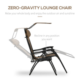 Outsunny Zero Gravity Recliner Chair, Foldable Patio Lounger with Sunshade, Drink Holder & Cushion for Outdoor, Camping, Brown - thumbnail 4