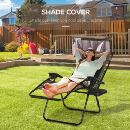 Outsunny Zero Gravity Recliner Chair, Foldable Patio Lounger with Sunshade, Drink Holder & Cushion for Outdoor, Camping, Brown - thumbnail 6