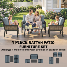 Outsunny 4 Seater Rattan Garden Furniture Set with 2 Armchairs, Loveseat, Coffee Table, Garden Sofa Set with Cushions, Grey - thumbnail 8