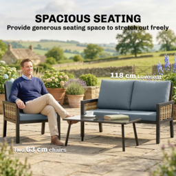 Outsunny 4 Seater Rattan Garden Furniture Set with 2 Armchairs, Loveseat, Coffee Table, Garden Sofa Set with Cushions, Grey - thumbnail 6