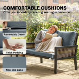 Outsunny 4 Seater Rattan Garden Furniture Set with 2 Armchairs, Loveseat, Coffee Table, Garden Sofa Set with Cushions, Grey - thumbnail 7