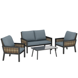Outsunny 4 Seater Rattan Garden Furniture Set with 2 Armchairs, Loveseat, Coffee Table, Garden Sofa Set with Cushions, Grey - thumbnail 1