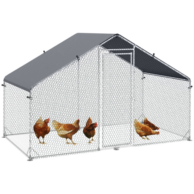 PawHut Large Chicken Coop, Covered Run for Chickens, Galvanised Hen House with Water-Resist Cover, 3 x 1.7 x 1.9m - Aosom UK - image 1