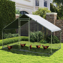 PawHut Large Chicken Coop, Covered Run for Chickens, Galvanised Hen House with Water-Resist Cover, 3 x 1.7 x 1.9m - Aosom UK - thumbnail 2