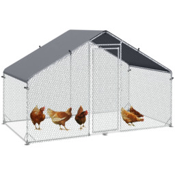 PawHut Large Chicken Coop, Covered Run for Chickens, Galvanised Hen House with Water-Resist Cover, 3 x 1.7 x 1.9m - Aosom UK