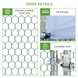 PawHut Large Chicken Coop, Covered Run for Chickens, Galvanised Hen House with Water-Resist Cover, 3 x 1.7 x 1.9m - Aosom UK - thumbnail 7