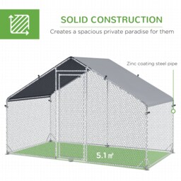 PawHut Large Chicken Coop, Covered Run for Chickens, Galvanised Hen House with Water-Resist Cover, 3 x 1.7 x 1.9m - Aosom UK - thumbnail 6