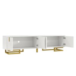 Elegant TV Cabinet with Textured Doors, Golden Handles, Adjustable Feet, Modern TV Stand for Living Room, 160L x 38W x 44.5H cm, White - Aosom UK - thumbnail 9