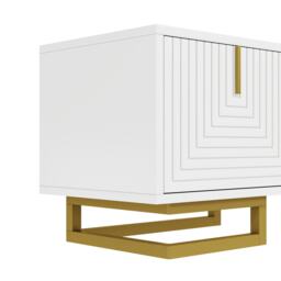 Elegant TV Cabinet with Textured Doors, Golden Handles, Adjustable Feet, Modern TV Stand for Living Room, 160L x 38W x 44.5H cm, White - Aosom UK - thumbnail 6