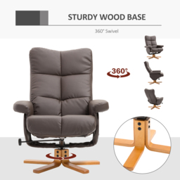 HOMCOM Faux Leather Swivel Recliner Chair with Footstool and Storage, Wooden Base Armchair, Brown - Aosom UK - thumbnail 7