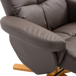 HOMCOM Faux Leather Swivel Recliner Chair with Footstool and Storage, Wooden Base Armchair, Brown - Aosom UK - thumbnail 9