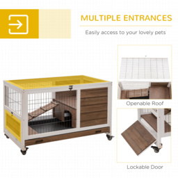 PawHut Wooden Indoor Rabbit Hutch w/ Enclosed Run Brown - thumbnail 5