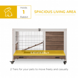 PawHut Wooden Indoor Rabbit Hutch w/ Enclosed Run Brown - thumbnail 4