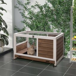 PawHut Wooden Indoor Rabbit Hutch w/ Enclosed Run Brown - thumbnail 2