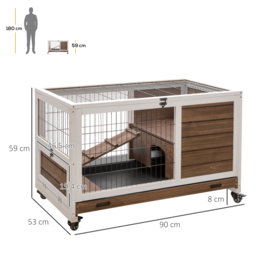 PawHut Wooden Indoor Rabbit Hutch w/ Enclosed Run Brown - thumbnail 3