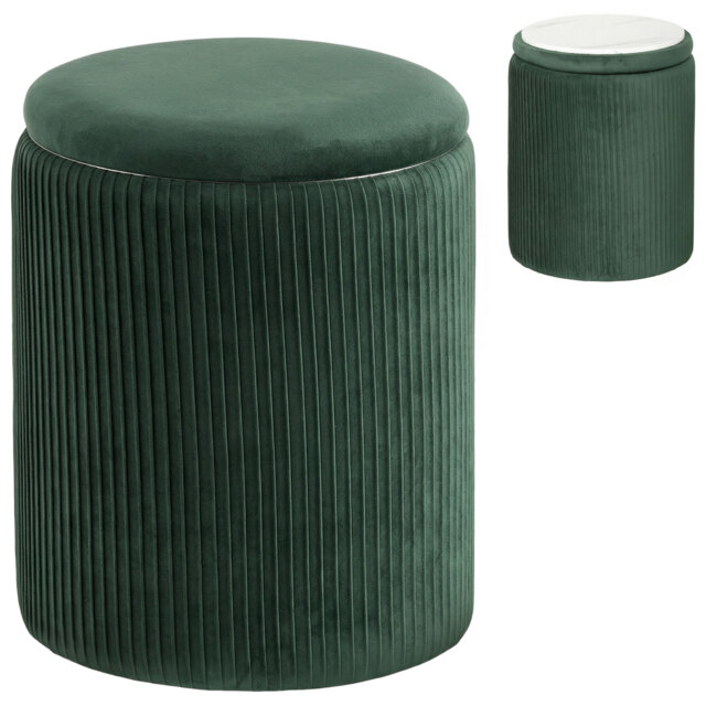 HOMCOM Storage Ottoman Modern Velvet Round Foot Stool for Living Room Bedroom 45 cm Dark Green - image 1