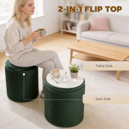 HOMCOM Storage Ottoman Modern Velvet Round Foot Stool for Living Room Bedroom 45 cm Dark Green - thumbnail 4