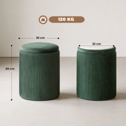 HOMCOM Storage Ottoman Modern Velvet Round Foot Stool for Living Room Bedroom 45 cm Dark Green - thumbnail 3