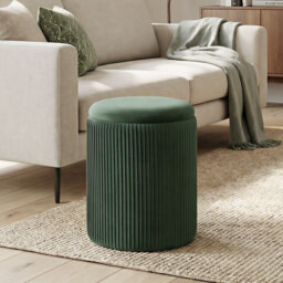 HOMCOM Storage Ottoman Modern Velvet Round Foot Stool for Living Room Bedroom 45 cm Dark Green - thumbnail 2