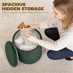 HOMCOM Storage Ottoman Modern Velvet Round Foot Stool for Living Room Bedroom 45 cm Dark Green - thumbnail 5