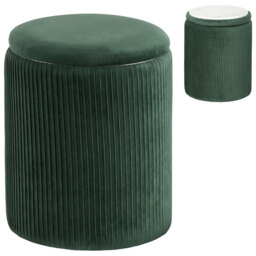 HOMCOM Storage Ottoman Modern Velvet Round Foot Stool for Living Room Bedroom 45 cm Dark Green - thumbnail 1