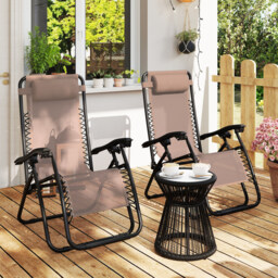 Outsunny Zero Gravity Chair Set of 2, Metal Frame Texteline Armchair Outdoor Folding and Reclining Sun Lounger with Head Pillow for Patio Decking Gardens Camping, Beige - thumbnail 8