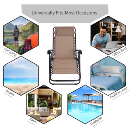 Outsunny Zero Gravity Chair Set of 2, Metal Frame Texteline Armchair Outdoor Folding and Reclining Sun Lounger with Head Pillow for Patio Decking Gardens Camping, Beige - thumbnail 7