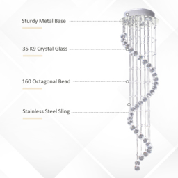 HOMCOM Modern Crystal Chandelier Ceiling Light Pendant Lamp Chrome Finish Glass Droplets New, 160 Octagons, Ф30 x 120cm - thumbnail 4