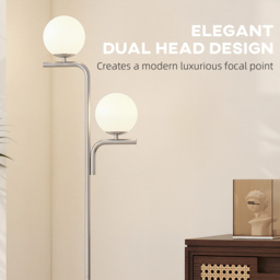 HOMCOM LED Floor Lamp, Modern Standing Lamp with 3 Colour Temperatures, Globe Glass Shades and Foot Switch, Silver Tone - thumbnail 4