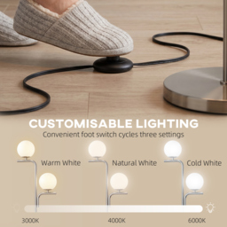 HOMCOM LED Floor Lamp, Modern Standing Lamp with 3 Colour Temperatures, Globe Glass Shades and Foot Switch, Silver Tone - thumbnail 5