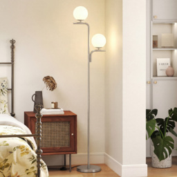 HOMCOM LED Floor Lamp, Modern Standing Lamp with 3 Colour Temperatures, Globe Glass Shades and Foot Switch, Silver Tone - thumbnail 6