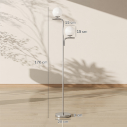 HOMCOM LED Floor Lamp, Modern Standing Lamp with 3 Colour Temperatures, Globe Glass Shades and Foot Switch, Silver Tone - thumbnail 3
