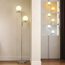 HOMCOM LED Floor Lamp, Modern Standing Lamp with 3 Colour Temperatures, Globe Glass Shades and Foot Switch, Silver Tone - thumbnail 2