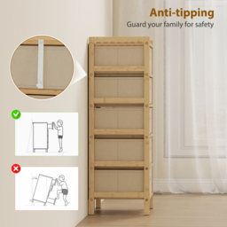 HOMCOM Chest of Drawers, 5 Fabric Drawers Narrow Dresser with Bamboo Frame, Cream White - thumbnail 8