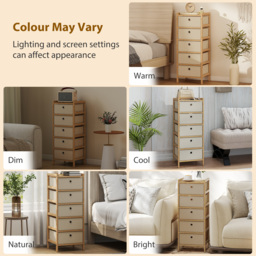 HOMCOM Chest of Drawers, 5 Fabric Drawers Narrow Dresser with Bamboo Frame, Cream White - thumbnail 9