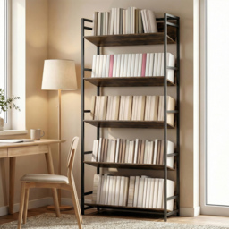 HOMCOM Bookshelf 5-Tier Metal Frame Room Divider Bookcase Storage Shelves for Living Room Rustic Brown - thumbnail 2