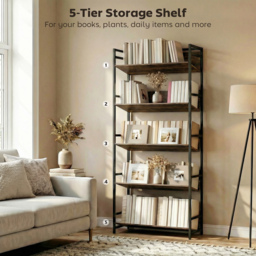 HOMCOM Bookshelf 5-Tier Metal Frame Room Divider Bookcase Storage Shelves for Living Room Rustic Brown - thumbnail 5