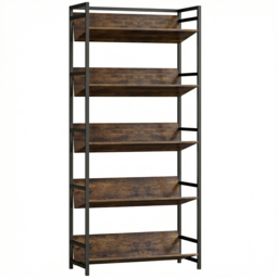 HOMCOM Bookshelf 5-Tier Metal Frame Room Divider Bookcase Storage Shelves for Living Room Rustic Brown - thumbnail 1