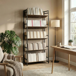 HOMCOM Bookshelf 5-Tier Metal Frame Room Divider Bookcase Storage Shelves for Living Room Rustic Brown - thumbnail 8