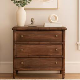 Solid Mango Wood 3-Drawer Chest with Turned Spindle Legs, Bedside Cabinet with Generous Organisation Drawers, 36L x 75W x 80H cm, Brown - Aosom UK