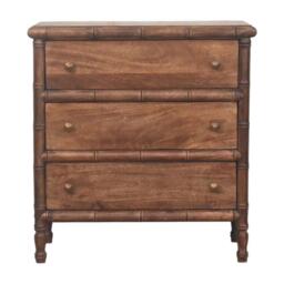 Solid Mango Wood 3-Drawer Chest with Turned Spindle Legs, Bedside Cabinet with Generous Organisation Drawers, 36L x 75W x 80H cm, Brown - Aosom UK - thumbnail 2