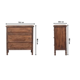Solid Mango Wood 3-Drawer Chest with Turned Spindle Legs, Bedside Cabinet with Generous Organisation Drawers, 36L x 75W x 80H cm, Brown - Aosom UK - thumbnail 3