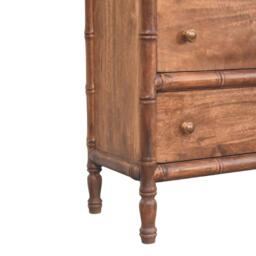 Solid Mango Wood 3-Drawer Chest with Turned Spindle Legs, Bedside Cabinet with Generous Organisation Drawers, 36L x 75W x 80H cm, Brown - Aosom UK - thumbnail 7